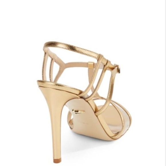 DVF GOLD LEATHER VIOLA STRAPPY HEELS - Picture 3 of 4